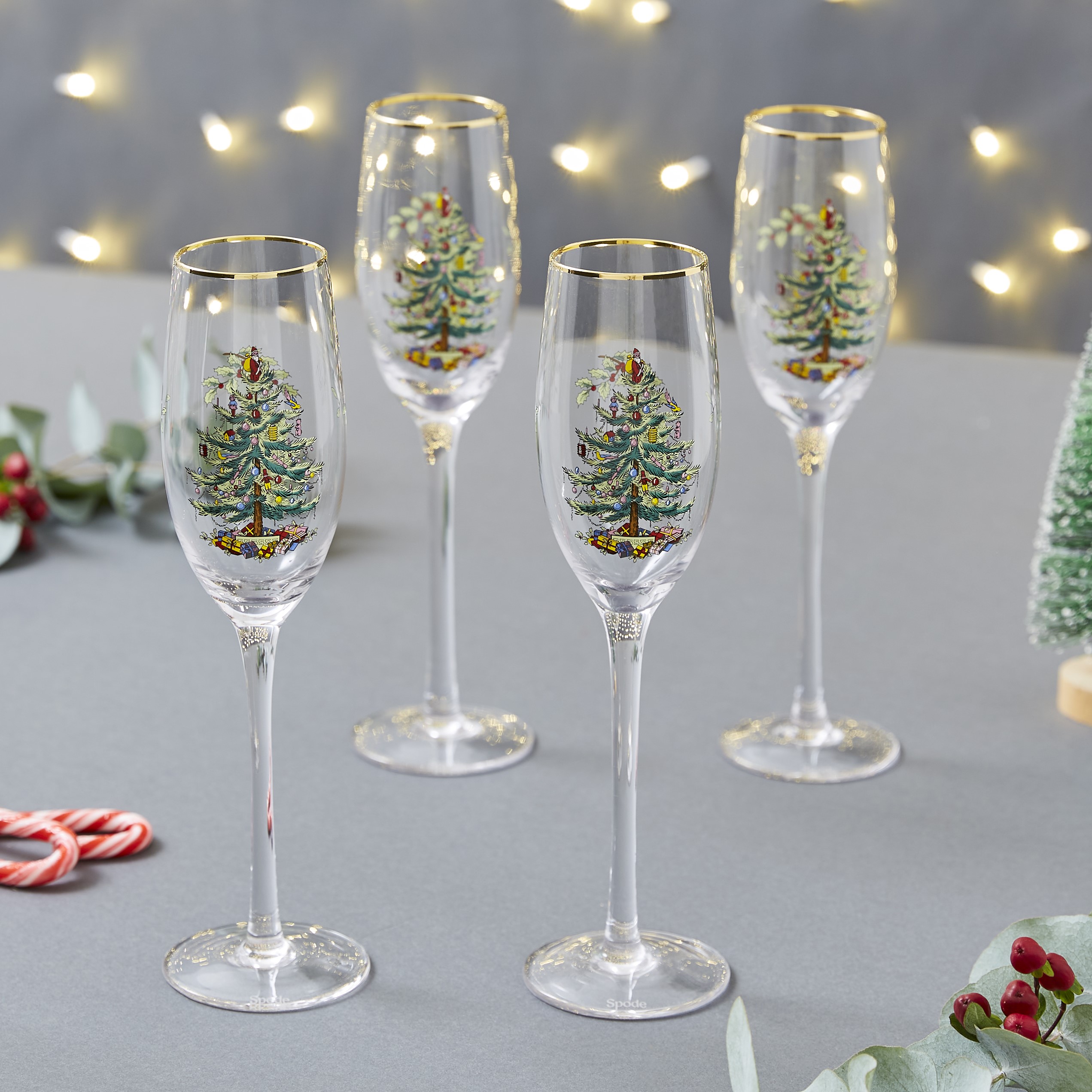 Christmas Tree Set of 4 Champagne Flutes image number null